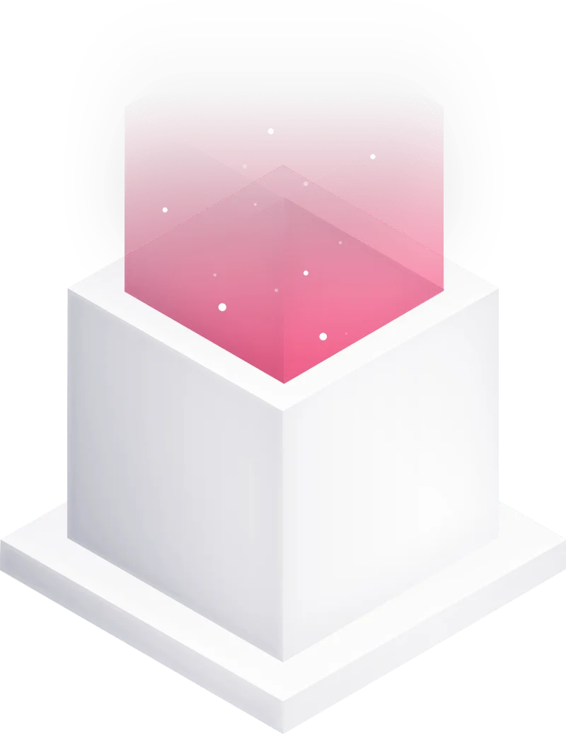 ai-004 Pink liquid glowing cube on white platform