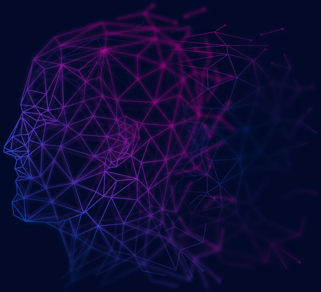 ai-009 Digital face mesh against dark background