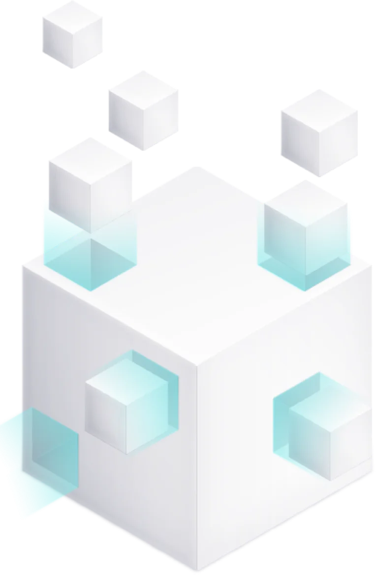 AI-Illustrations_06 3D white cube with smaller cubes floating