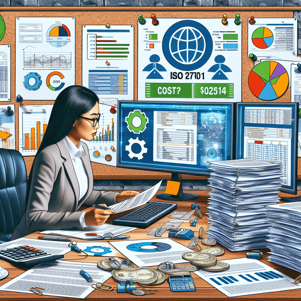 Woman working on ISO 27001 cost analysis.