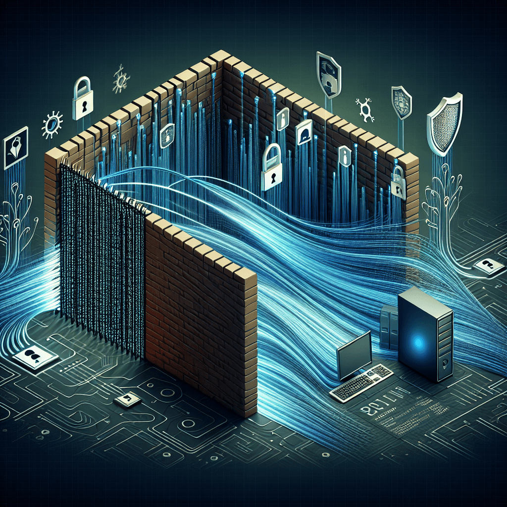 Digital firewall with data and security icons