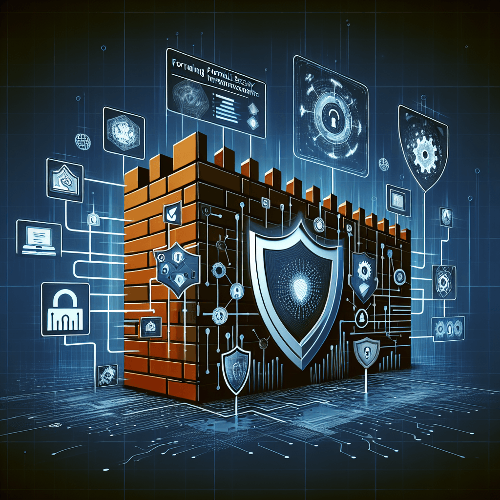 Cybersecurity firewall with digital shield illustration