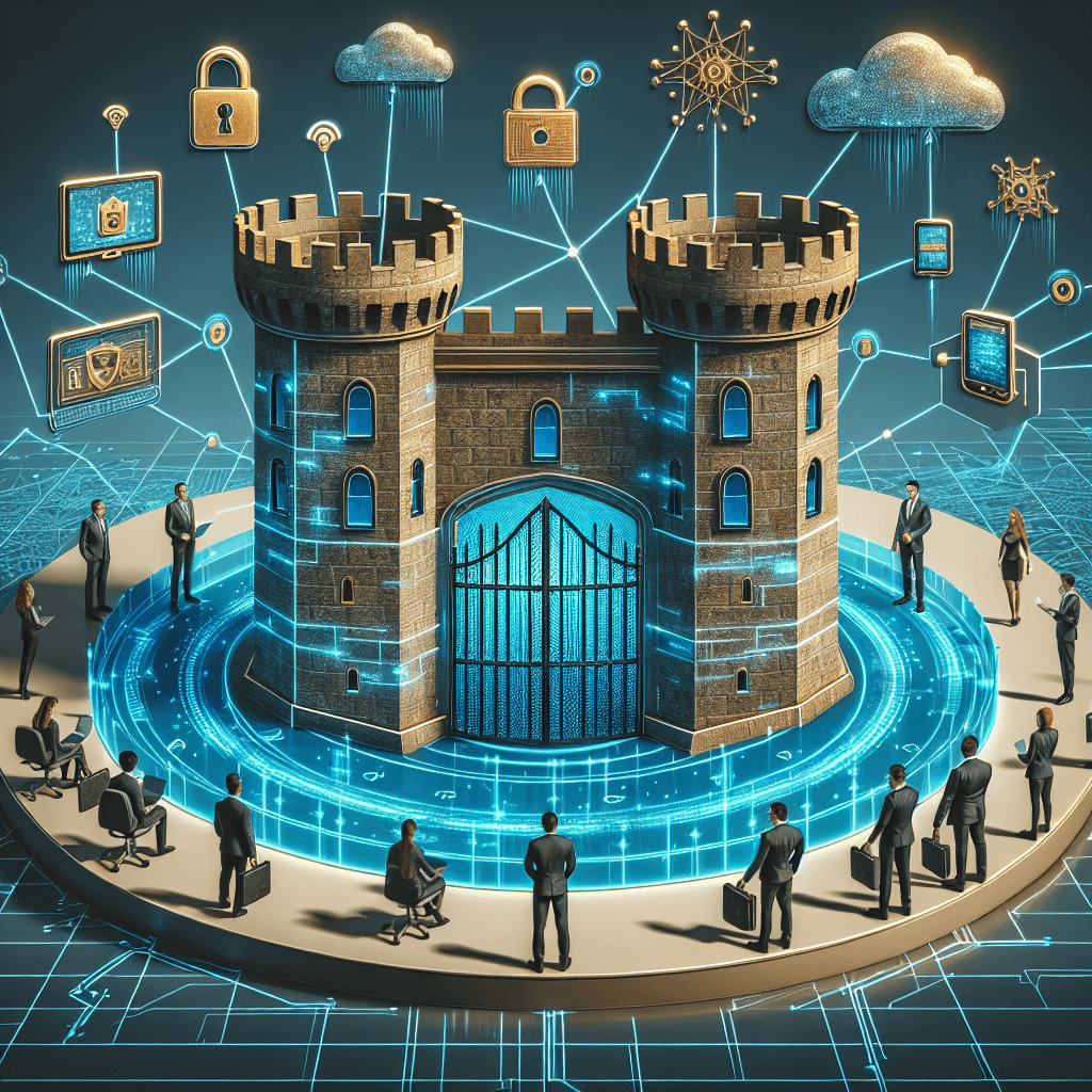 Digital fortress guarded; data protection concept illustration.