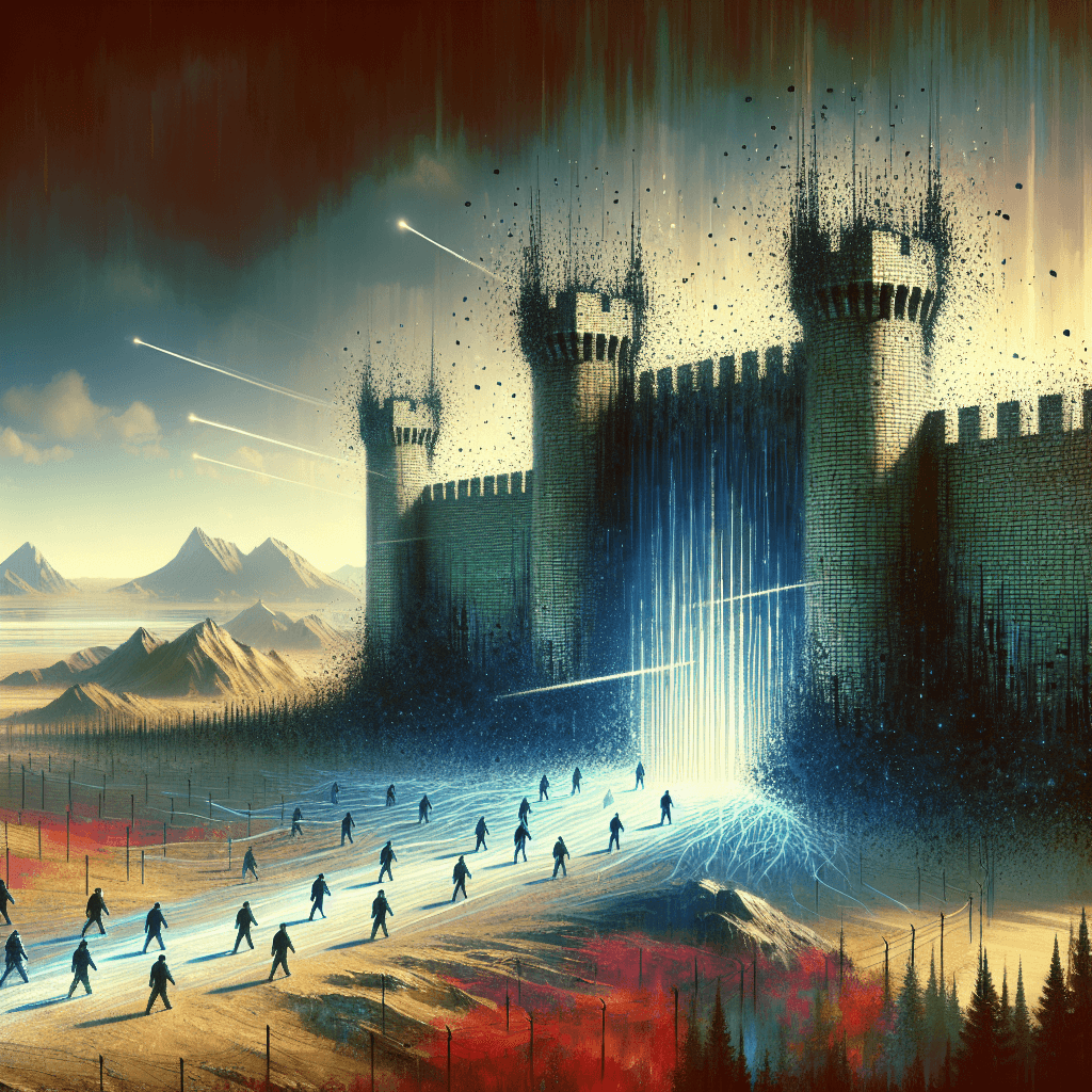 Futuristic castle under siege with energy forces