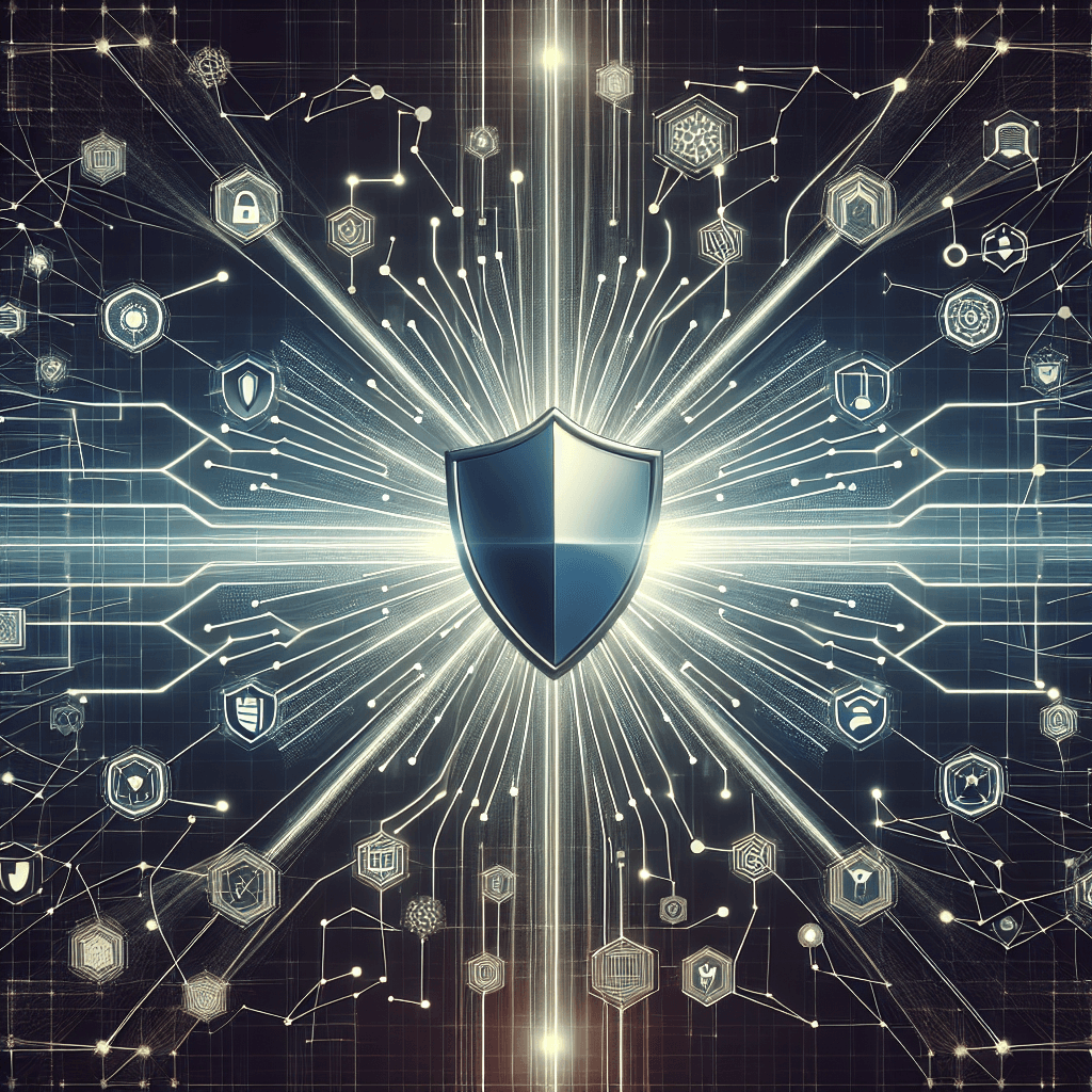 Digital shield with network security icons