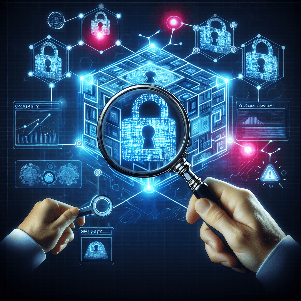 Digital security concept with magnifying glass and lock