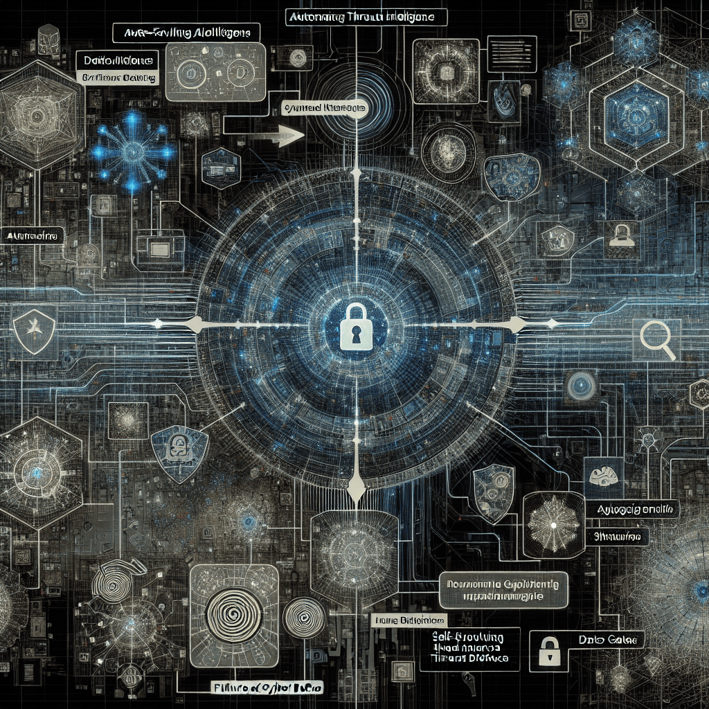 Digital cybersecurity matrix with padlock and network graphics.