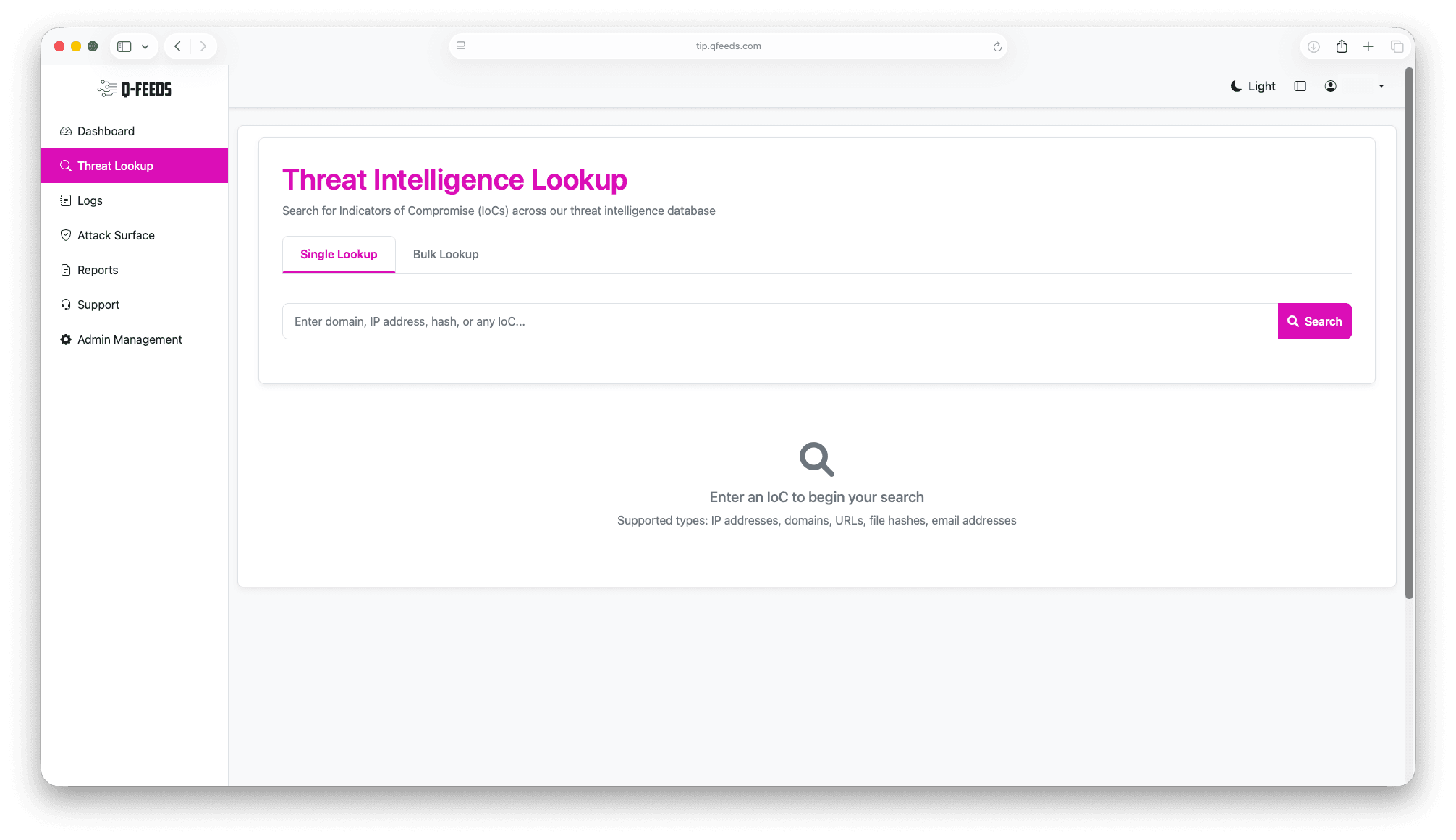 Screenshot 2025-07-31 at 16.08.41 Screenshot of the Q-Feeds Threat Intelligence Portal
